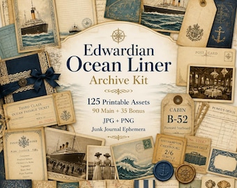 Titanic junk journal kit, titanic printables, titanic ephemera, Edwardian Ocean Liner Archive Kit