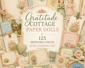 Gratitude junk journal, Kit, gratitude journal, gratitude printables, Gratitude Cottage Paper Dolls