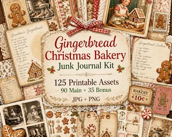 Gingerbread junk journal, Kit, gingerbread clipart, gingerbread tags, Gingerbread Christmas Bakery Journal Kit