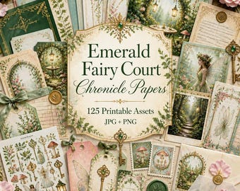 Fairy junk journal, Kit, fairy clipart, fairy journal, Emerald Fairy Court Papers