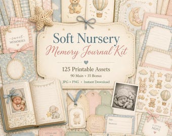 Baby junk journal, Kit, baby scrapbook, baby journal, Soft Nursery Memory Journal Kit