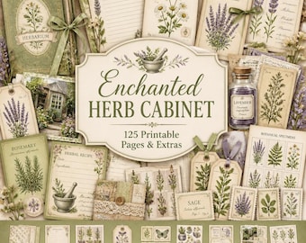 Diario delle erbe aromatiche, Kit, etichette per erbe aromatiche, stampabili per erbe aromatiche, Mobiletto delle erbe aromatiche incantato