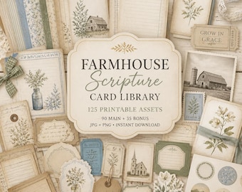 Scripture junk journal, Kit, scripture cards, printable scripture, Farmhouse Scripture Card Library