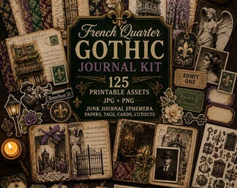 Zestaw dziennika New Orleans Junk Journal, zestaw, klipart New Orleans, motyw New Orleans, zestaw dziennika French Quarter Gothic