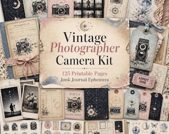 Junk journal camera templates, Vintage Photographer Camera Kit, camera clip art, camera ephemera