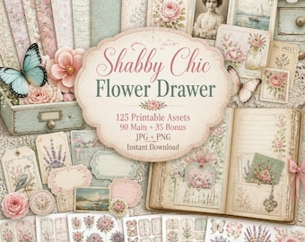 Shabby chic junk journal, Kit, shabby chic journal, shabby junk journal, Shabby Chic Flower Drawer