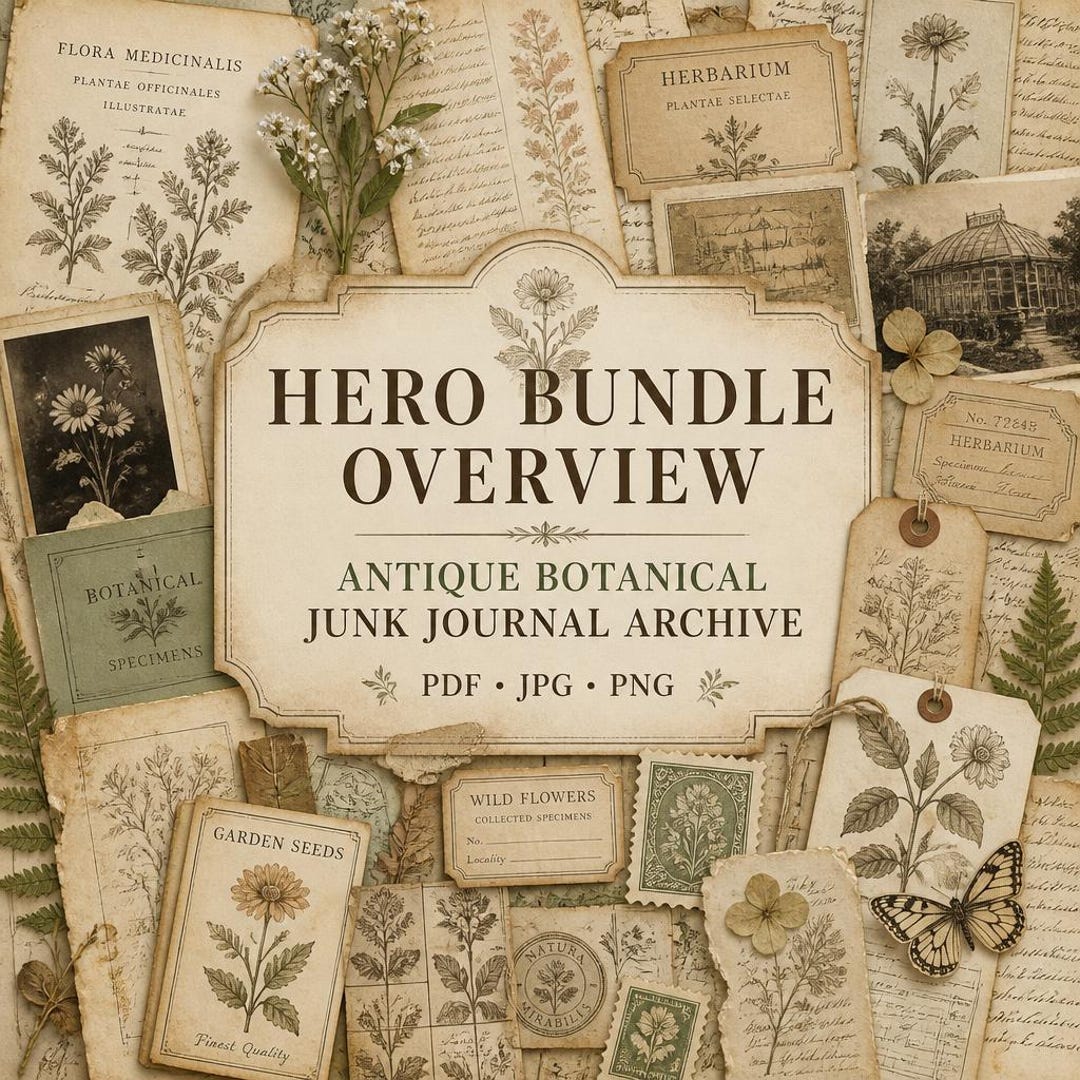 Antique Botanical Junk Journal Kit, Vintage Garden Ephemera, Herbarium ...
