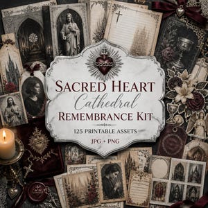 Skräppostjournal från Sacred Heart, katedralens ephemera, bönedagbokskit, trosdagbokskort, ljus- och bandetiketter, sidor med bibelanteckningar