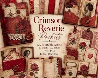 Czerwony dziennik śmieciowy, zestaw, czerwone tło, czerwony dziennik, Crimson Reverie Pockets