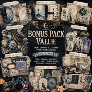 Witch Grimoire Junk Journal Kit, Dark Academia Ephemera, Printable Papers (Digital Download) image 3