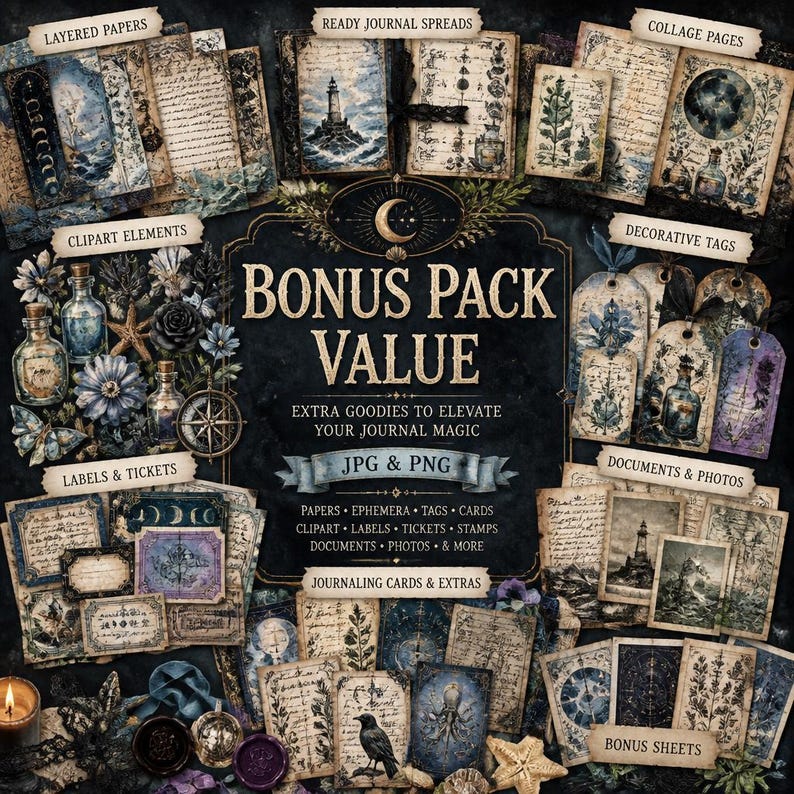 Witch Grimoire Junk Journal Kit, Dark Academia Ephemera, Printable Papers (Digital Download) image 3