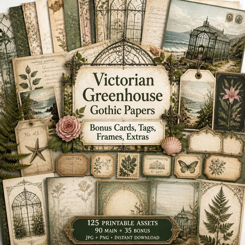 Greenhouse kit, Junk Journal Kit, greenhouse clipart, victorian greenhouse, Victorian Greenhouse Gothic Papers image 7
