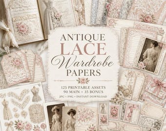 Lace junk journal, Kit, antique lace, vintage lace, Antique Lace Wardrobe Papers