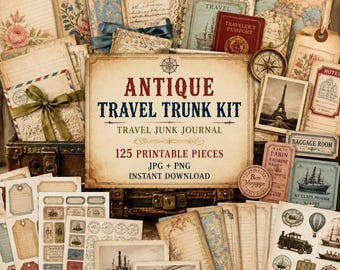 Diario de viaje, kit, diario de viaje, álbum de recortes de viaje, kit de baúl de viaje antiguo
