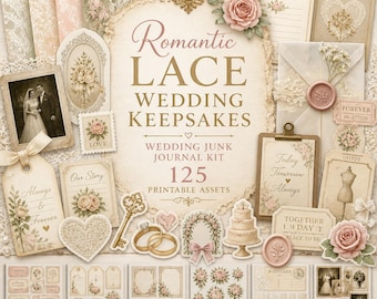 Diario de bodas, kit, pegatinas de boda, diario de bodas, recuerdos de boda románticos con encaje