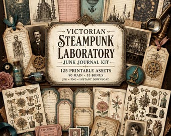 Steampunk Junk Journal Kit digital, Steampunk Journal, Steampunk Clipart, Steampunk Labor Junk Journal Kit