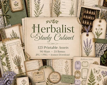 Herbal junk journal, Kit, herbalist kit, herbal journal pages, Herbalist Study Cabinet
