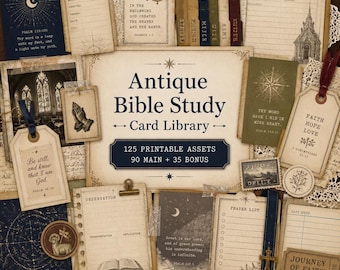 Bible junk journal cards, Kit, bible study journal, bible verse cards, Antique Bible Study Card Library