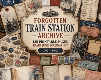 Diario de objetos de trenes, Kit, imágenes prediseñadas de trenes, efímeros de trenes, Archivo de estaciones de tren olvidadas