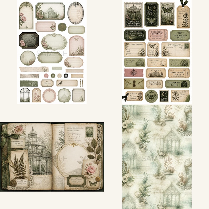 Greenhouse kit, Junk Journal Kit, greenhouse clipart, victorian greenhouse, Victorian Greenhouse Gothic Papers image 10