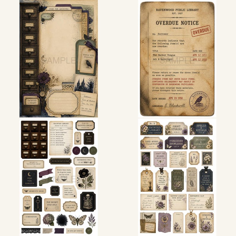 Biblioteksskräpjournal, Kit, bibliotekjournal, biblioteksclipart, Hemsökt bibliotekskortsskåp bild 17