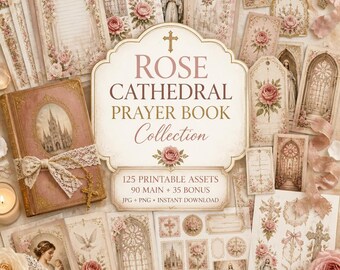Prayer junk journal, Kit, prayer journal printable, christian ephemera, Rose Cathedral Prayer Book Kit
