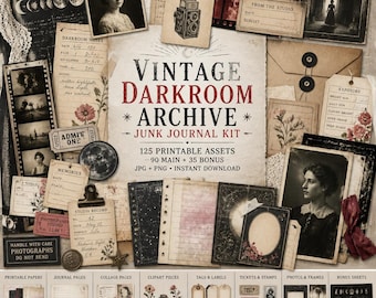Photography junk journal, Kit, photography journal, photography ephemera, Vintage Darkroom Archive Kit