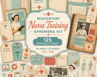Nursing clipart, Junk Journal Kit, nursing junk journal kits, nursing journal, Retro Nurse Training Ephemera Kit
