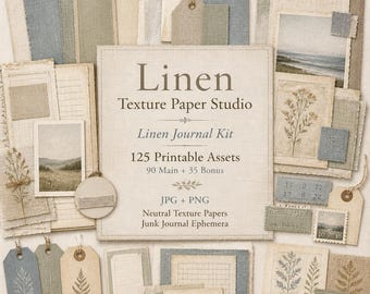 Linen journal, Junk Journal Kit, linen bound journal, linen junk journal, Linen Texture Paper Studio