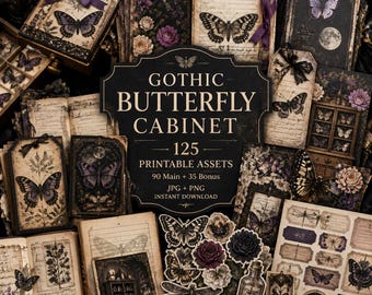 Butterfly junk journal, Kit, gothic butterfly, butterfly clipart, Gothic Butterfly Cabinet
