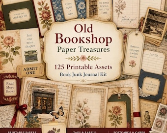 Diario de recortes de libros, kit, pegatinas de libros, pegatina de libro, tesoros de papel de librería antigua