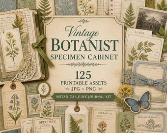 Botanical junk journal, Kit, botanical digital, botanical journal, Vintage Botanist Specimen Cabinet