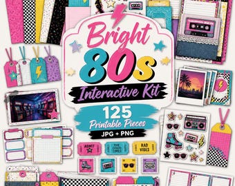 Retro skräpjournal, Kit, retrotryck, retroklistermärken, Ljust 80-tals interaktivt kit