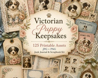 Vintage dog art, Junk Journal Kit, dogs, dog stickers, Victorian Puppy Keepsakes