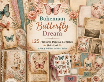 Diario de mariposas, kit, estampado de mariposas, imágenes prediseñadas de mariposas, sueño de mariposa boho