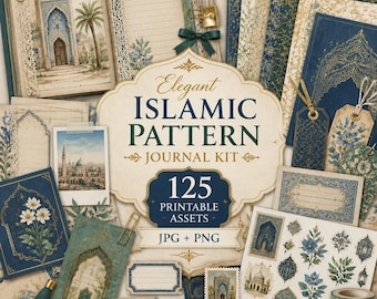Islamic junk journal digital, Kit, islamic paper, islamic pattern, Elegant Islamic Pattern Journal Kit