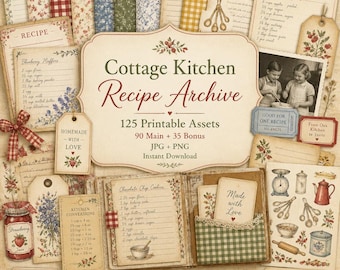 Dziennik przepisów, Zestaw, dziennik przepisów, karta przepisu, Zestaw do archiwum przepisów Cottage Kitchen