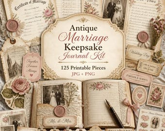 Marriage junk journal, Kit, marriage journal, marriage clipart, Antique Marriage Keepsake Journal Kit
