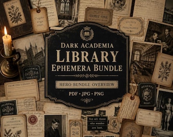 Dark Academia Library Ephemera Bundle, Printable Manuscript Collage Pack (PDF, JPG, PNG)