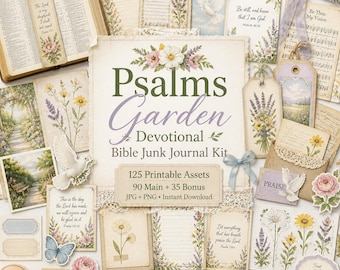 Diario bíblico, kit, imágenes prediseñadas bíblicas, diario bíblico, kit devocional Jardín de los Salmos