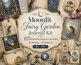 Fairy junk journal kit, fairy clipart, fairy journal, Moonlit Fairy Garden Journal Kit