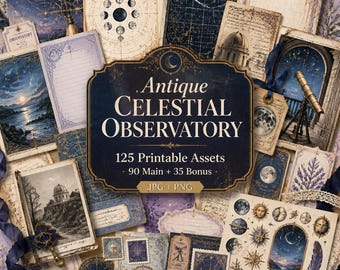 Kit de diario celestial, celestial vintage, diario celestial, kit de observatorio celestial antiguo