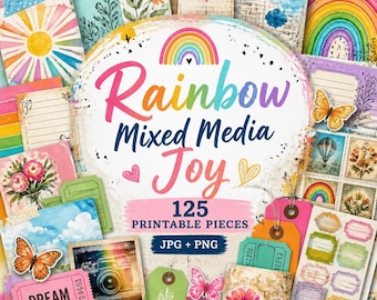 Rainbow junk journal, Kit, rainbow png, rainbow clip art, Rainbow Mixed Media Joy Kit