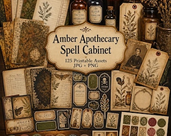 Apothecary junk journal, Kit, apothecary ephemera, apothecary printable, Amber Apothecary Spell Cabinet