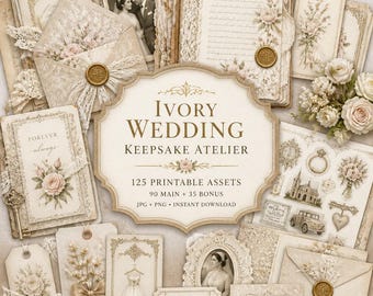 Wedding junk journal digitals, Kit, wedding journal, wedding paper, Ivory Wedding Keepsake Atelier