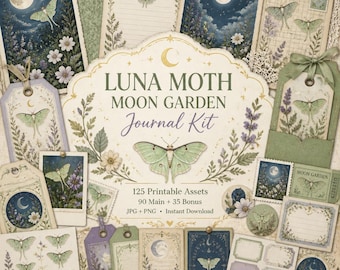 Diario de polillas, Kit, diario de polillas, estampado de polillas, Kit de diario de jardín Luna Moth Moon