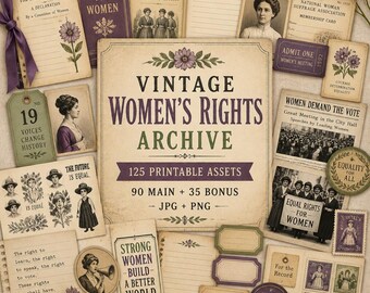 Womens rights junk journal, Kit, women rights sticker, junk journal pages, Vintage Women’s Rights Archive Kit