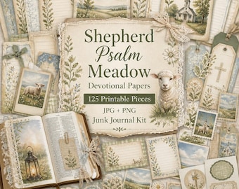 Bible junk journal, Kit, bible clipart, bible journal, Shepherd Psalm Meadow Devotional Papers