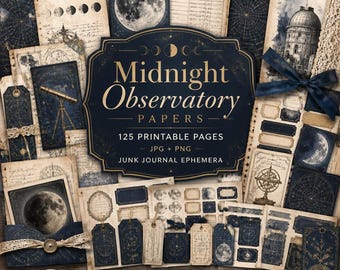 Astronomy junk journal, Kit, astronomy print, astronomy printable, Midnight Observatory Papers