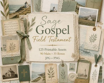 Scripture junk journal, Kit, scripture ephemera, bible study printable, Sage Gospel Field Testament